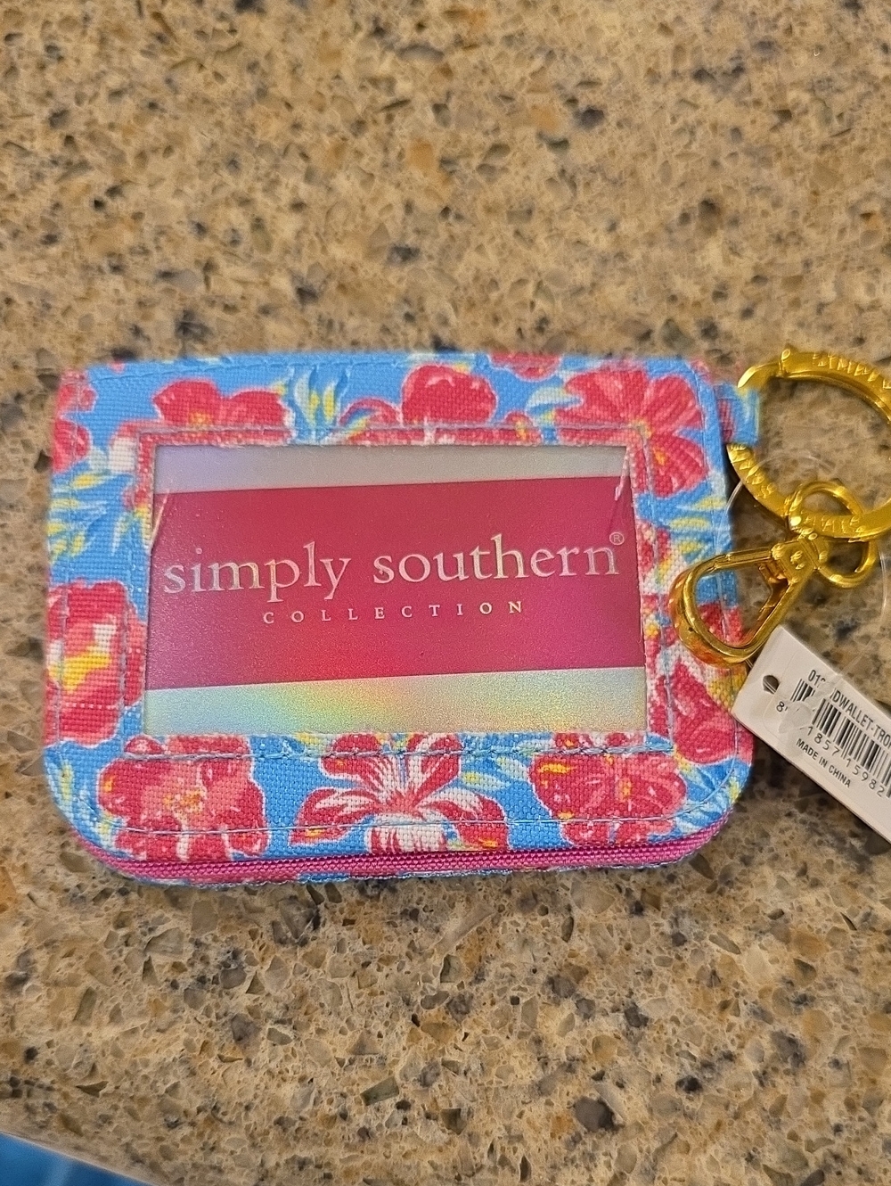 Simply Southern Blue Floral Cardholder with Gold Keyring